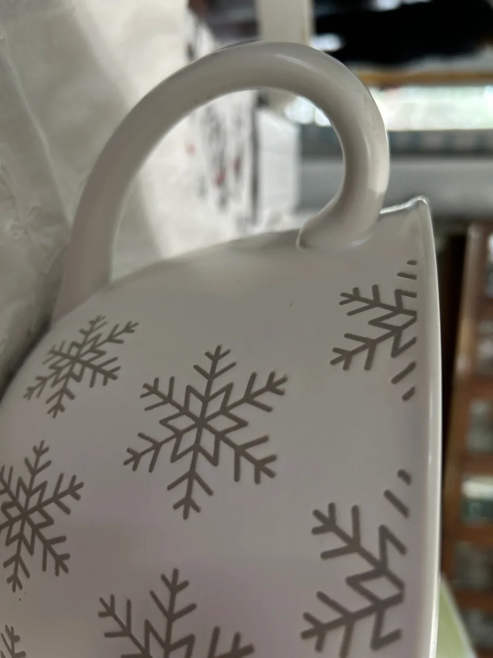 Crate&Barrel White and Silver Snowflake Mixing Bowl